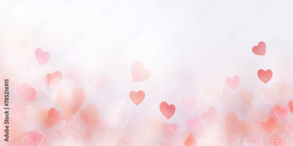 Light white background with white hearts, Valentine's Day banner with space for copy, white gradient, softly focused edges, blurred