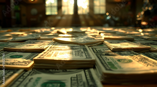 Currency Wallpaper with Twenty Dollar Bills Wealth, The table is overflowing with stacks of money each one representing a different aspect of wealth an 