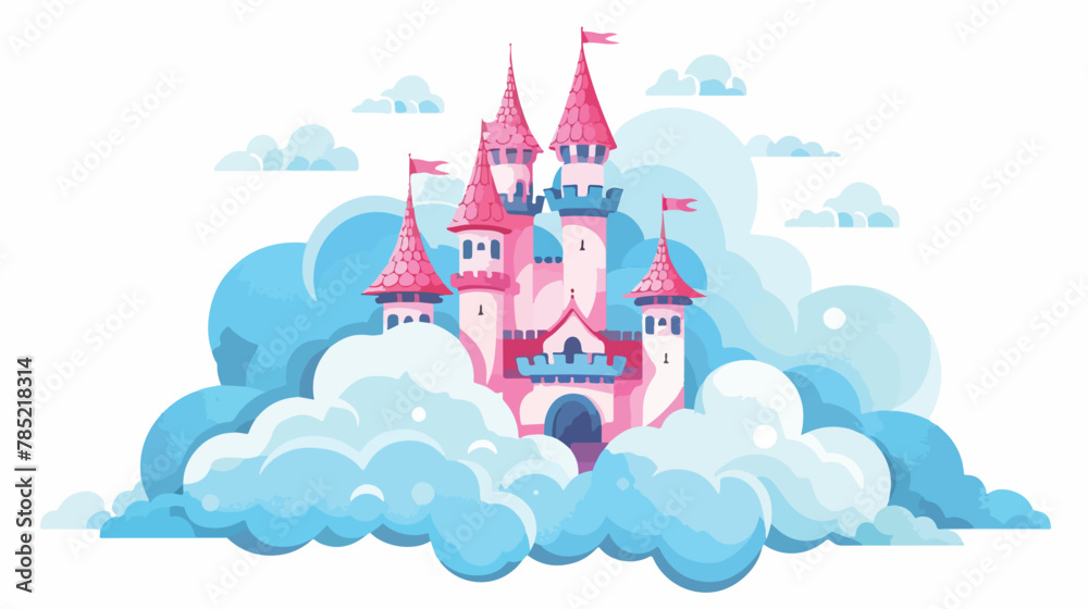 Magical castle floating in the clouds vector illustration