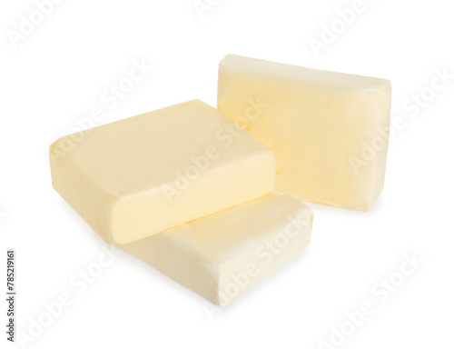 Blocks of tasty butter isolated on white