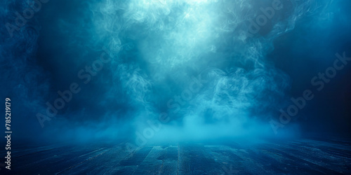 Mystical Blue Smoke Filling Dark Theatrical Stage