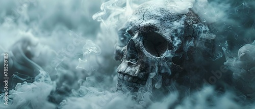 Smoke-Enshrouded Skull: Minimalist Memento Mori. Concept Memento Mori, Skull Photography, Smoke Effect, Minimalist Art photo