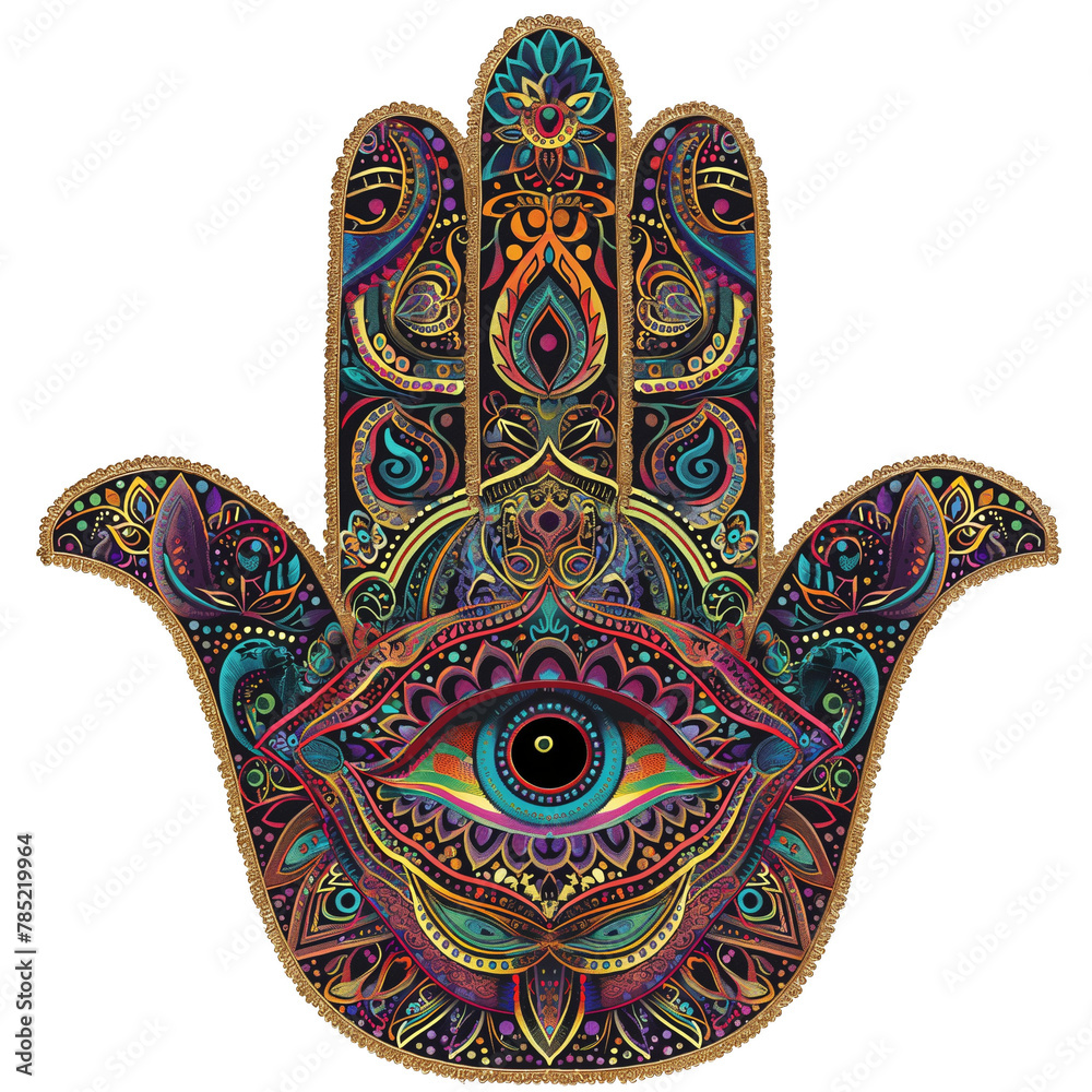 Naklejka premium Hamsa Illustration. Popular Arabic and Jewish amulet. Vector illustration. Mystic, alchemy, occult concept. Astrology, esoteric, religion.