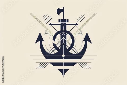 Stylized anchor, davit as the central element in a nautical-themed emblem. Clean lines and a minimalist approach convey a sense of strength and functionality.  photo