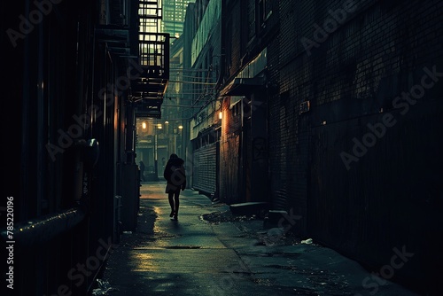 Person navigating a dimly lit alley in an urban setting, emphasizing the mysterious beauty found in low-lit cityscapes.