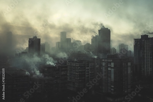 City skyline obscured by smog, emphasizing the consequences of air pollution. © Oskar Reschke