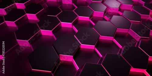 Magenta dark 3d render background with hexagon pattern