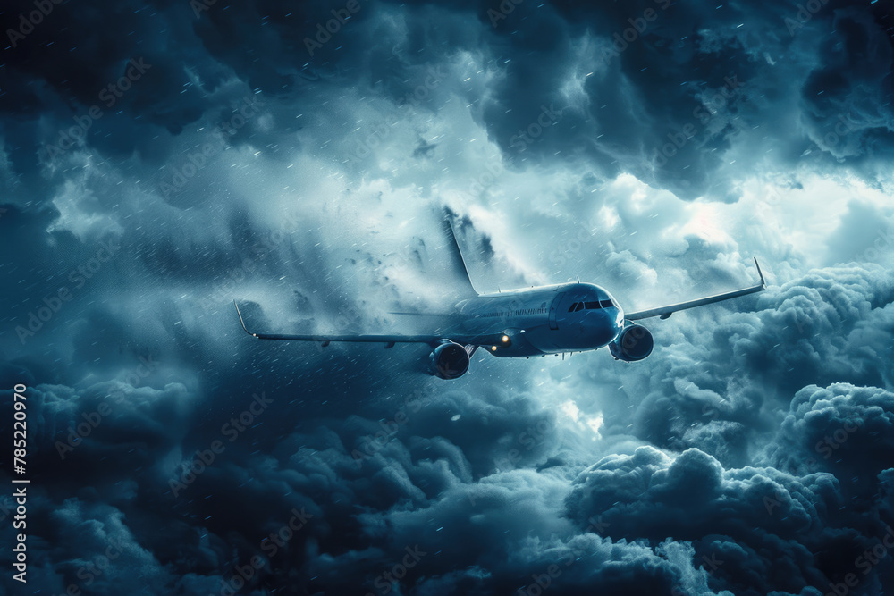 Commercial passenger plane in thunderclouds Commercial passenger plane in thunderclouds