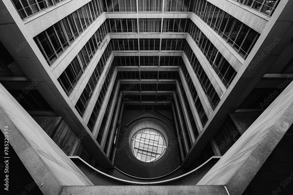 Obraz premium A high-angle shot of a government building, symbolizing the center of bureaucratic operations. The image employs a formal composition and architectural lines.