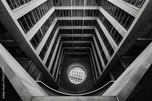 A high-angle shot of a government building, symbolizing the center of bureaucratic operations. The image employs a formal composition and architectural lines. photo