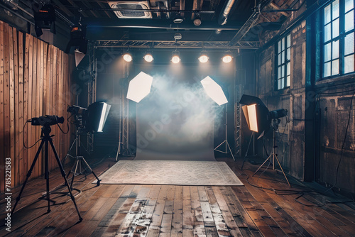 Professional photo studio for photo sessions with a set of lights