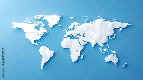 Stylized Illustration of World Map on Blue Background, Perfect for Educational and Marketing Materials. AI