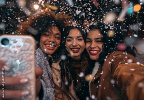 Three Women Taking a Selfie in the Snow