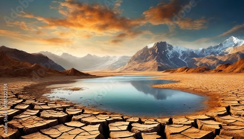 dry lake bed cracked land water crisis global warming concept drought illustration