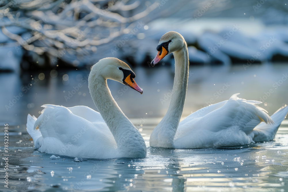 Obraz premium Pair of white swans on the lake