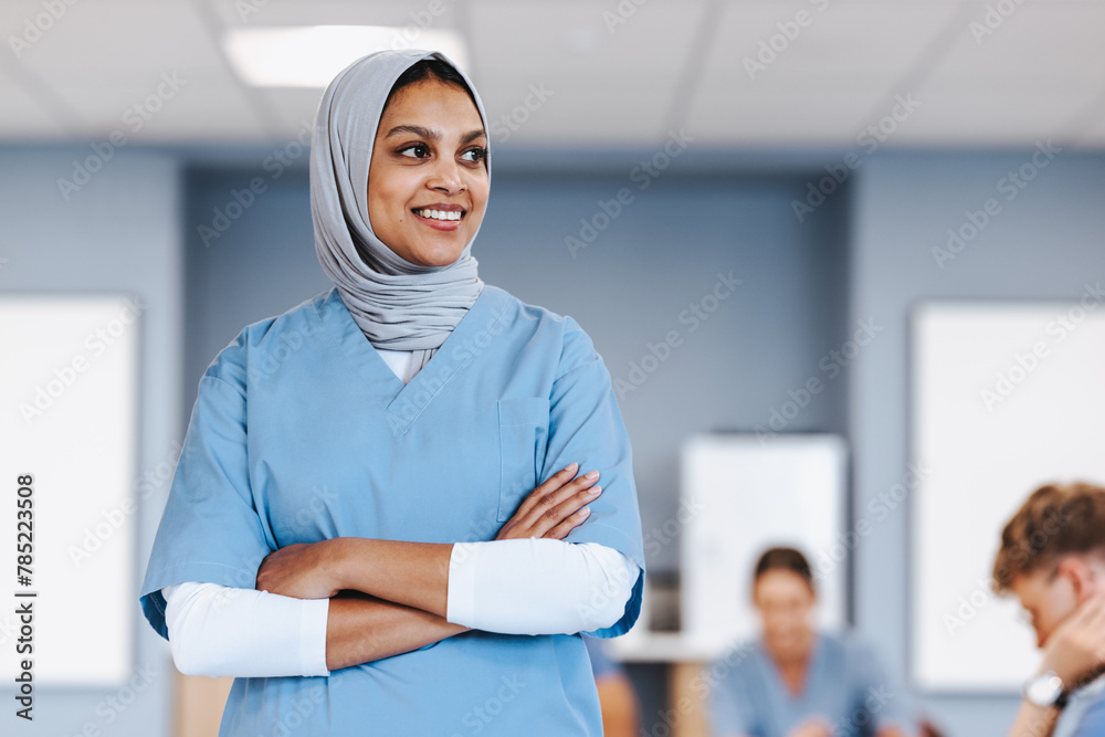 Young Muslim woman pursuing a medical education at university Young Muslim woman pursuing a medical education at university