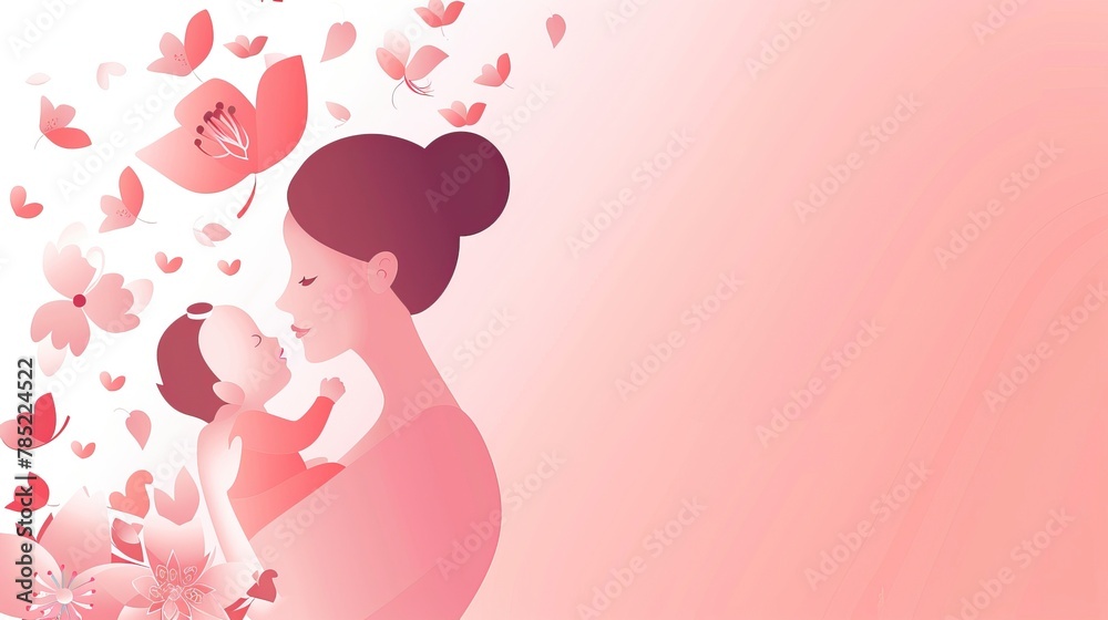 Mother's Day celebration card design with a mother silhouette holding a child and heart symbol. with the text Mother's Day celebration card design with a mother silhouette holding a child and heart symbol. with the text
