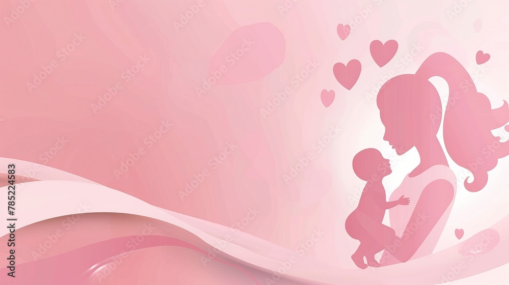 Mother's Day celebration card design with a mother silhouette holding a child and heart symbol. with the text Mother's Day celebration card design with a mother silhouette holding a child and heart symbol. with the text