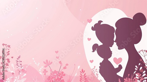 Mother's Day celebration card design with a mother silhouette holding a child and heart symbol. with the text "HAPPY MOTHER'S DAY". 