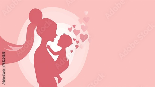 Mother s Day celebration card design with a mother silhouette holding a child and heart symbol. with the text  HAPPY MOTHER S DAY . 