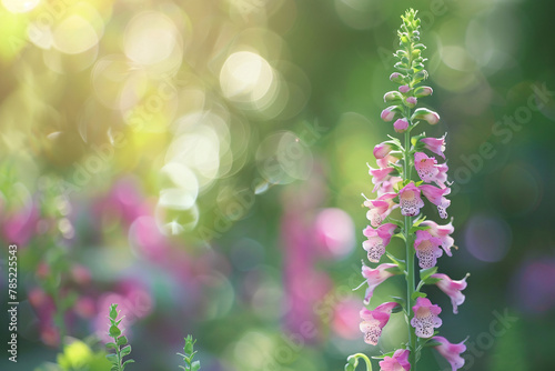 Purple Digitalis flower with blurry green nature background