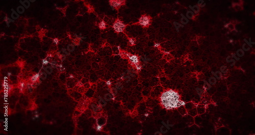 Image of molecular structures floating against red textured background