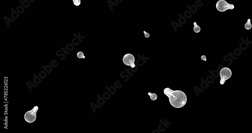 Image of light bulb icons moving on black background