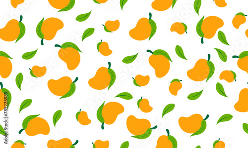 mango and leaves seamless pattern on transparent background