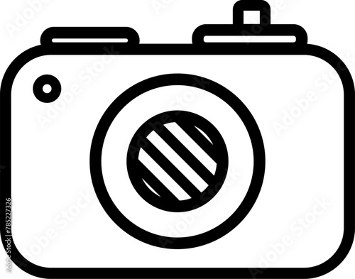 Camera for photographing memorable event, birthday party symbol. Outline of festive photo camera for design of children entertainment center. Simple linear icon isolated on white background (ID: 785227326)