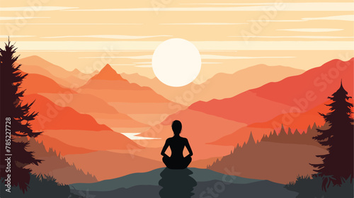 A woman performs yoga in the mountains as viewed from