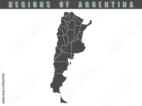 Argentina country map. Map of Argentina in gray color. Detailed gray vector map of Argentina by region.
