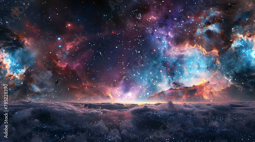 360 degree stellar space background with nebula photo