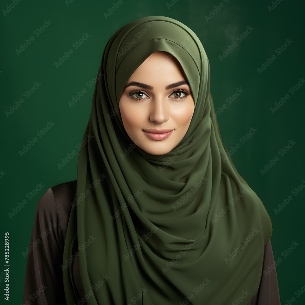 Portrait of a veiled woman wearing burqa isolated on green background Portrait of a veiled woman wearing burqa isolated on green background