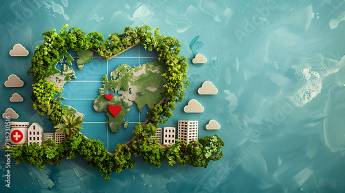 Conceptual image of green city with heart shape and world map #785230516
