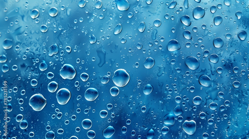 Close-up of Water Droplets on Blue Surface