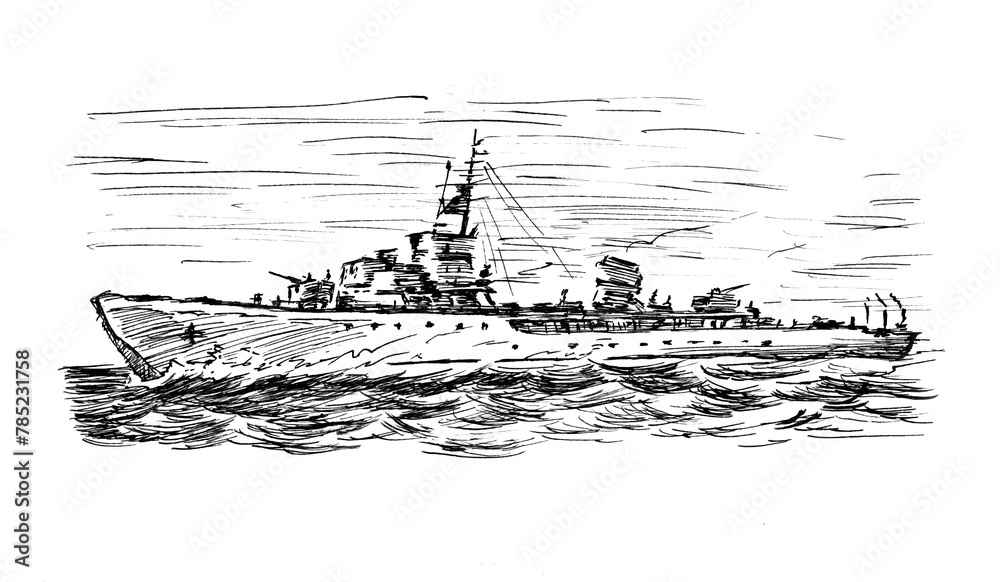 Battleship - ink illustration