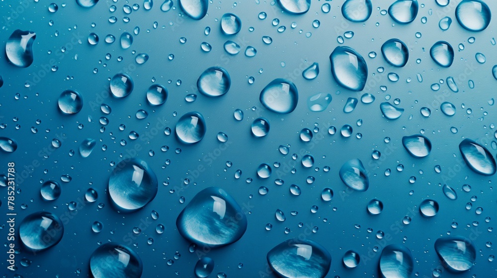 Abstract Water Droplets on Textured Blue Surface