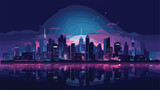 A panoramic view of a city skyline at night flat vector