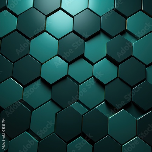 Mint Green dark 3d render background with hexagon pattern