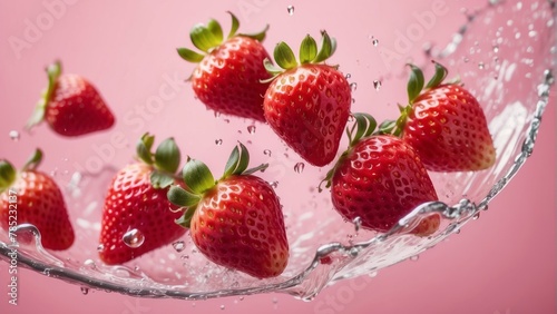 Fresh Strawberries cut into slices with water drops splash