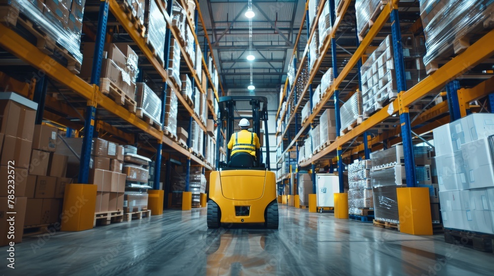 Forklift operators transporting goods in a warehouse