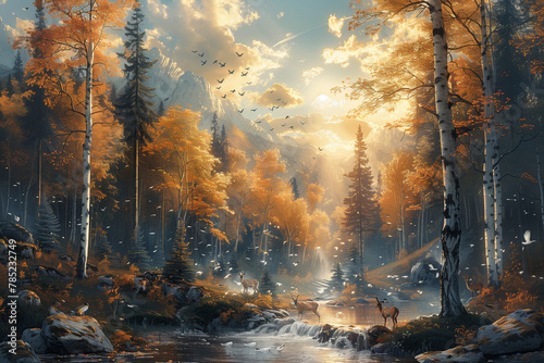 sunset in the woods