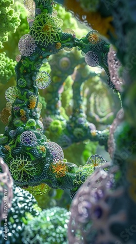 Coexisting cellular structures of animals and plants shown at a microscopic level photo