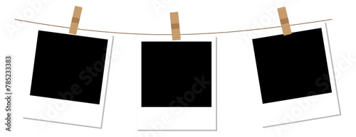 set of three hanging polaroid photo mockup