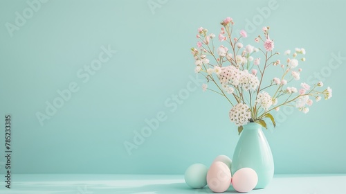 Pastel Easter Vase with Spring Flowers and Eggs
