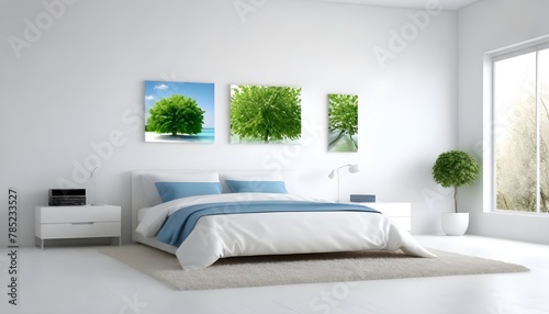 green apple, white room, white ambiance, blue water