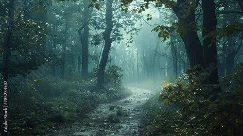 A fairy tale forest on a foggy day