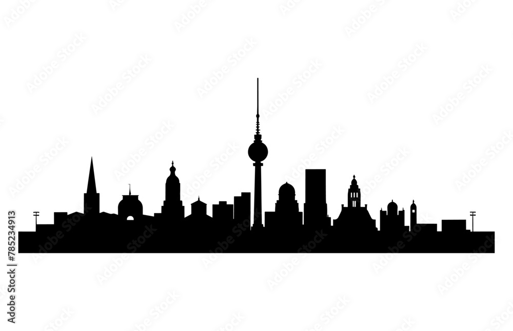 Berlin City black Silhouette Vector isolated on a white background