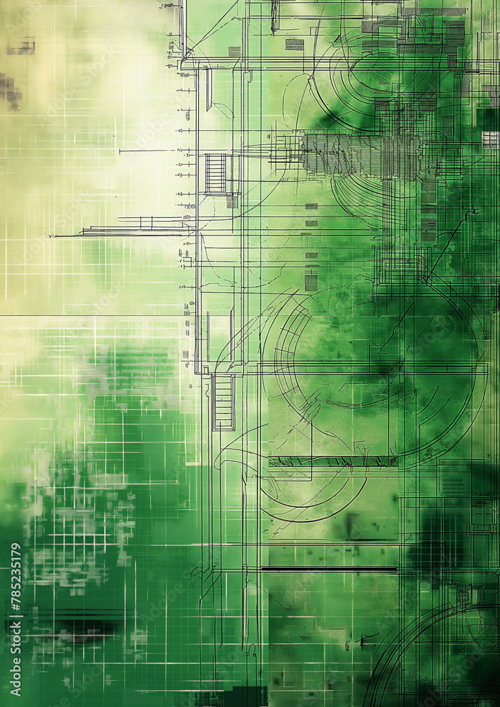 Abstract Green Blueprint Design Background for Graphics Design