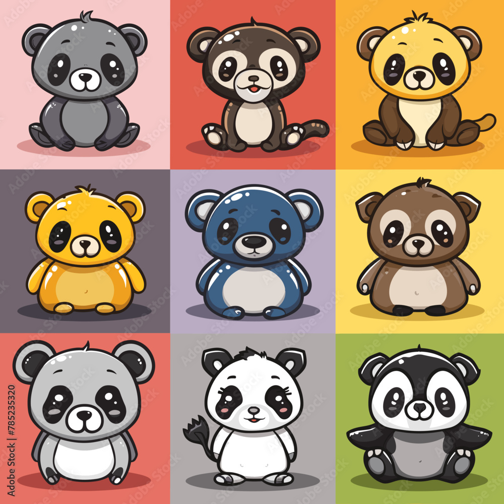 Set of cute cartoon panda, bear, panda, koala, panda, panda, panda, panda, panda, panda, panda vector illustration